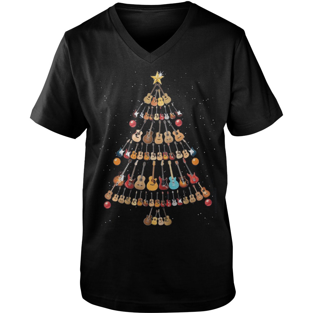 Guitar Christmas Tree Guys V-neck Shirt