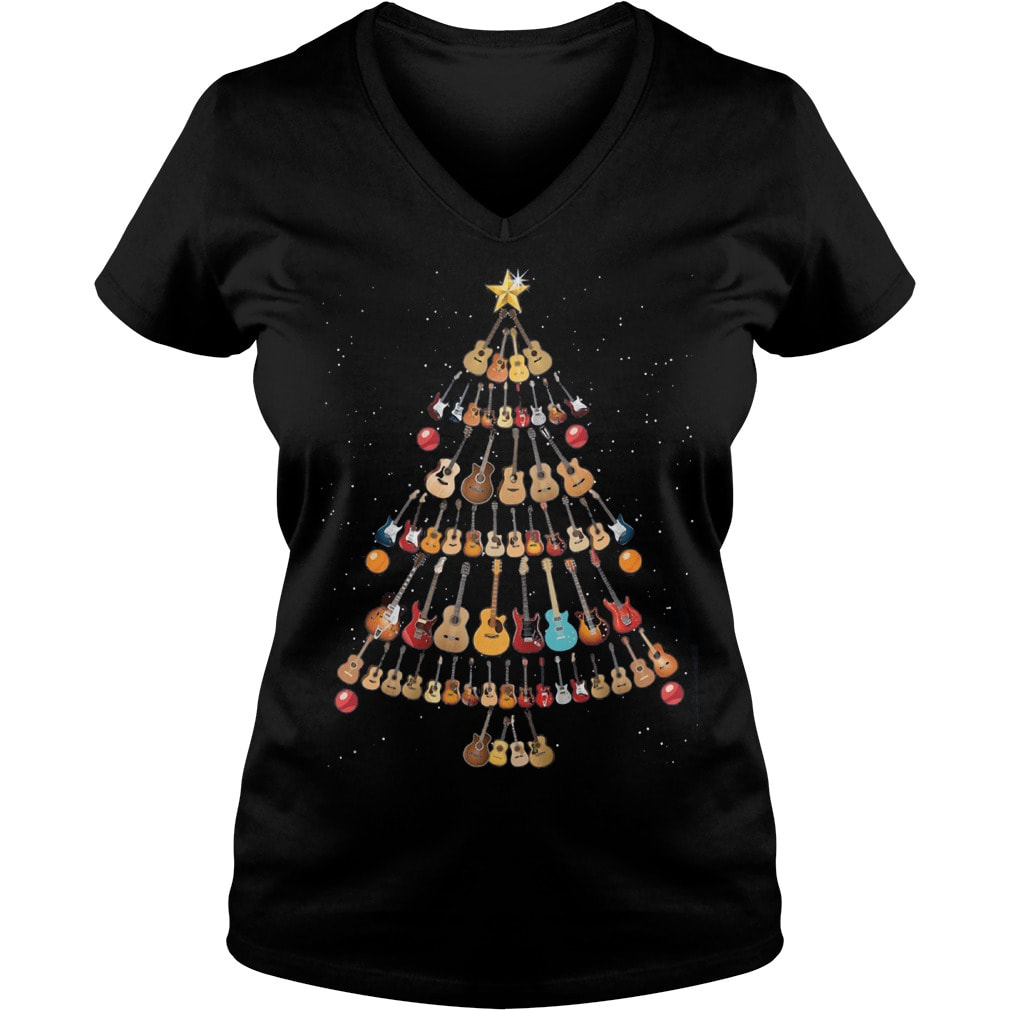 Guitar Christmas Tree Ladies V-neck Shirt